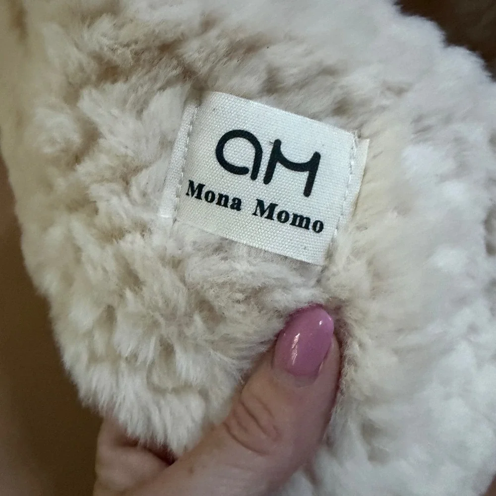 Mona Momo Ivory Faux Fur Animal Ear Hood Scarf Balaclava Winter Hat Cream Minky